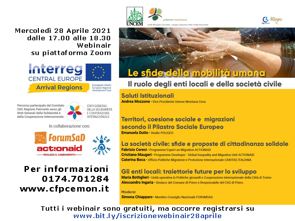 Progetto Arrival Regions – Webinar “Le sfide della mobilità umana” locandina